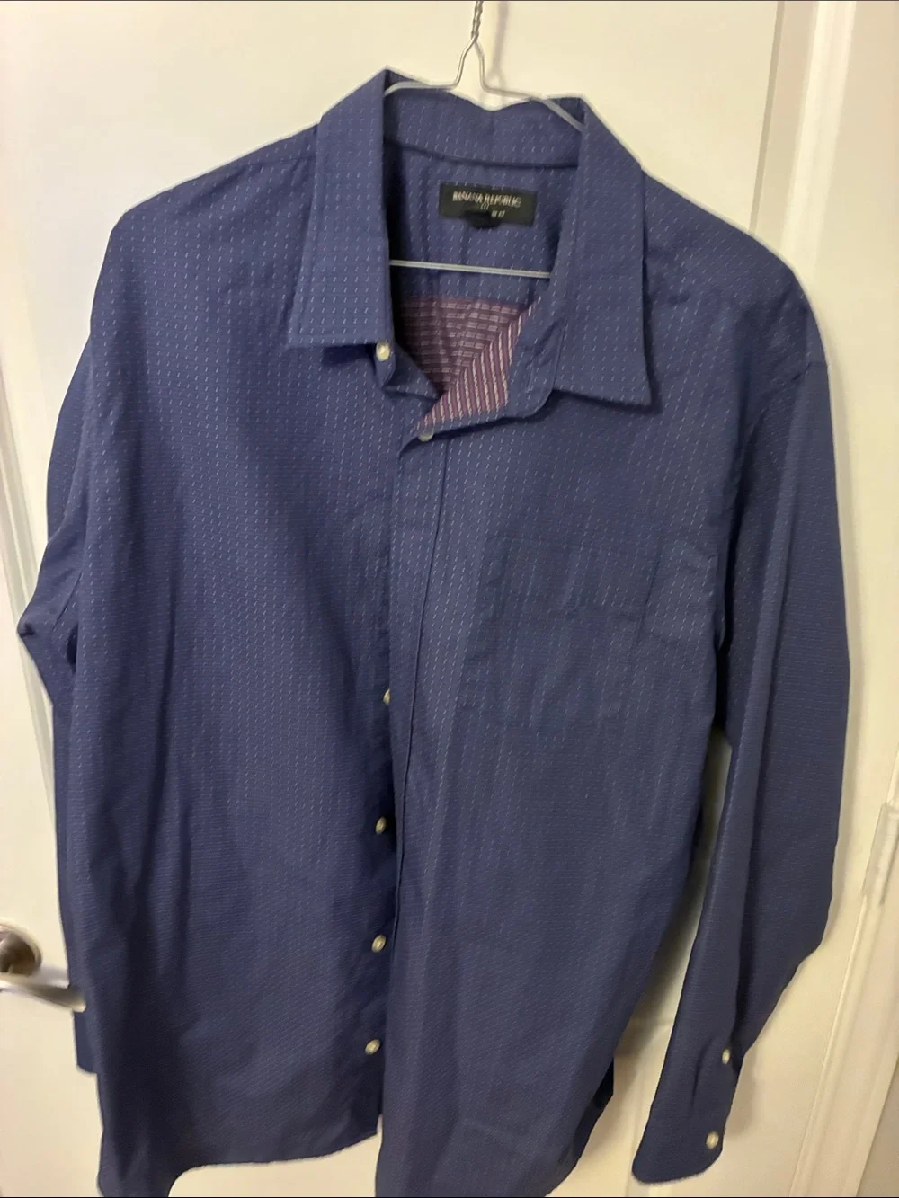 Banana Republic Men's Navy Blue Micro-Pattern Dress Shirt